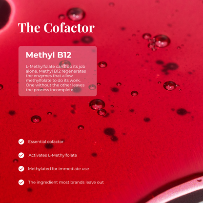 Red background with text about Methyl B12 and 'The Cofactor' brand.